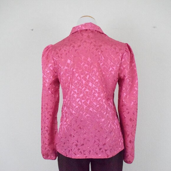 Vintage 80s Pink Polyester Blouse | size‎ S - Picture 3 of 10